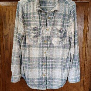 C&C California Plaid Button Up Shirt Womens Green/Blue Long Sleeve Size L Soft
